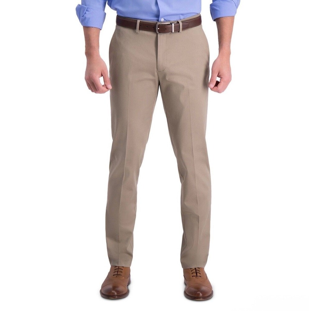 $70 NEW HAGGAR Mens 32x34 Beige Cotton Slim Straight Premium Khaki Chino Pants